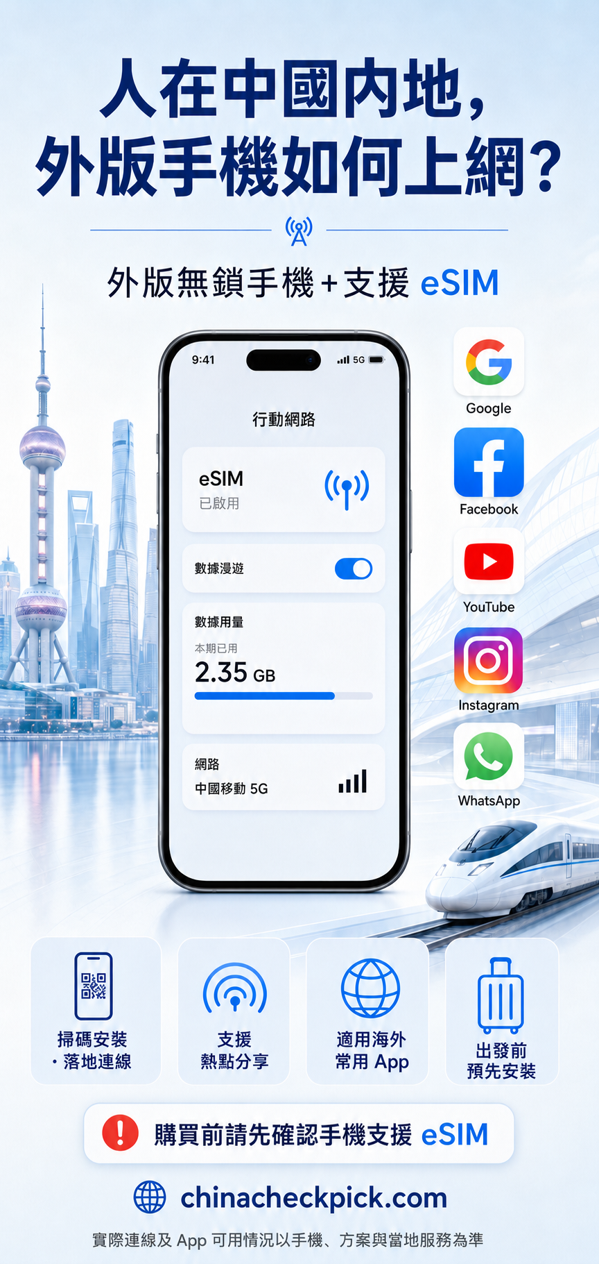 外版無鎖手機在中國內地使用 eSIM 上網及海外 App 指南